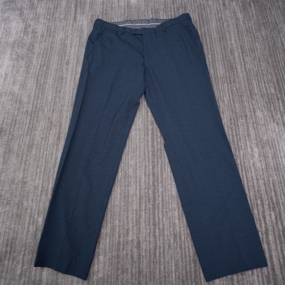 Hugo Boss Dress Pants Mens 32R Navy Blue Excellent Micro Check Slacks
